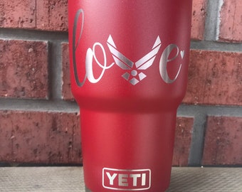 LOVE laser engraved YETI cup with USAF Air Force V