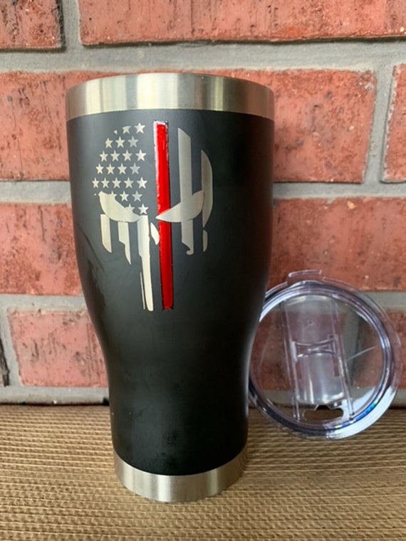 30oz Stainless Steel Tumbler With the Thin Red Line Punisher, Thin