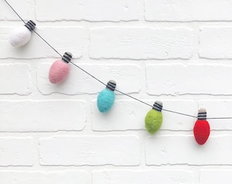 Very Vintage Felt Pom Bunting | Whimsical Holiday Felt Christmas Light Garland