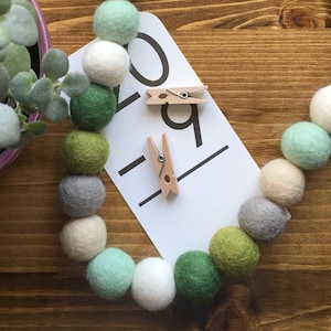 Rolling Hills Felt Pom Bunting | Muted Greens St. Patricks Day | Farmhouse Inspired Garland | Tiered Tray, Mantle, Letterboard Decor