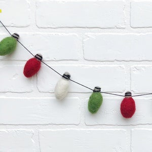Country Christmas Felt Pom Bunting | Whimsical Holiday Felt Christmas Light Garland | Tiered Tray, Mantle, Letterboard Decor