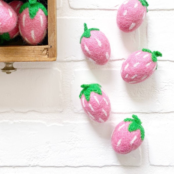 Felt Strawberry | Spring Summertime Tiered Tray Fruit Decor | Bubblegum Pink Vase Filler, Table Scatter