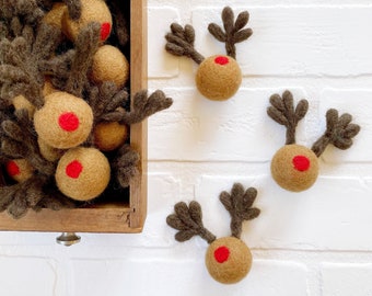 Felt Rudolph Reindeer Head | Christmas Holiday Decor | Vase Filler, Table Scatter, Tiered Tray Decor