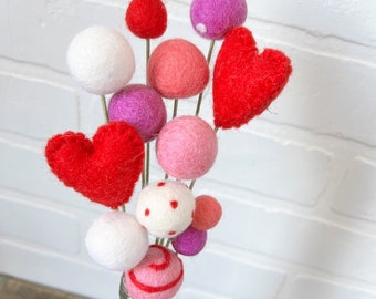 Pom Cluster | Sweet and Sassy Pom Flower Bouquet | Red, Pink and Purple Heart Candy Valentines Day Tiered Tray Decor