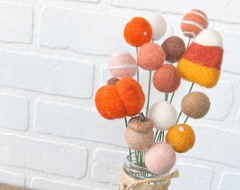 Pom Cluster | Feels Like Fall Pom Flower Bouquet | Autumn Pumpkin Acorn Candy Corn Decor