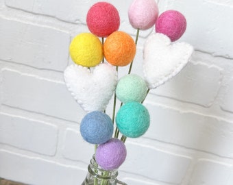 Pom Cluster | Conversation Heart Pom Flower Bouquet | Pastel Rainbow Candy Heart Valentines Day Tiered Tray Decor