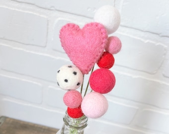 Pom Cluster | Lovebug Pom Flower Bouquet | Red and Pink Valentines Day Tiered Tray Decor