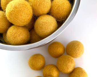 Mustard 2.5cm Felt Balls | 1 Inch Diameter 100% Wool Felt Poms | DIY Garland Bunting Mantle Decor