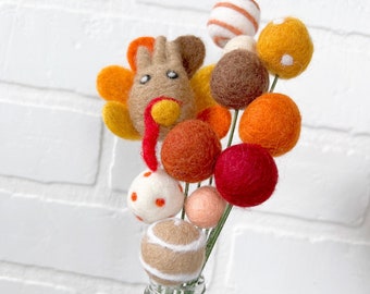 Pom Cluster | Gobble Gobble Pom Flower Bouquet | Thanksgiving Turkey Decor