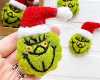 Felt Grinch Face | Christmas Holiday Decor | Vase Filler, Table Scatter, Tiered Tray Decor