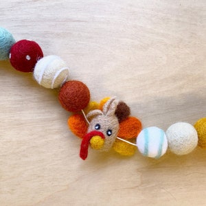 Turkey Trot Felt Pom Bunting | Thanksgiving Felt Ball Garland | Tiered Tray, Mantle, Letterboard, Kids Bookshelf Decor