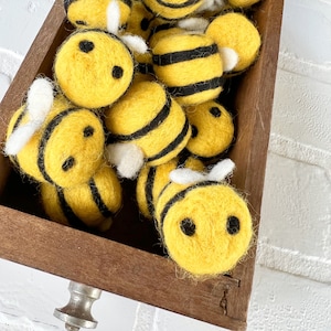 Felt Bumblebee | Spring Summer Decor | Yellow Bee Vase Filler, Table Scatter, Tiered Tray Decor
