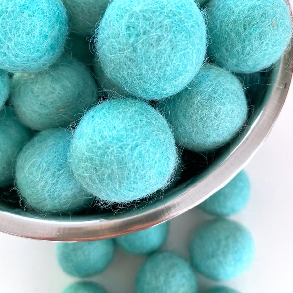 Aqua 2.5cm Felt Balls | 1 Inch Diameter 100% Wool Felt Poms | DIY Garland Bunting Mantle