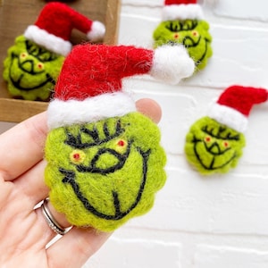 Felt Grinch Face | Christmas Holiday Decor | Vase Filler, Table Scatter, Tiered Tray Decor