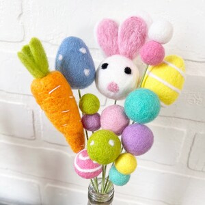 Pom Cluster Eggstra Special Easter Bunny and Egg Springtime Pom Flower Bouquet 4 Color Options Available Pink Ear Bunny