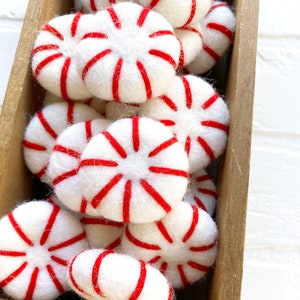 Felt Peppermint | Christmas Holiday Decor | Red Vase Filler, Table Scatter, Tiered Tray Decor