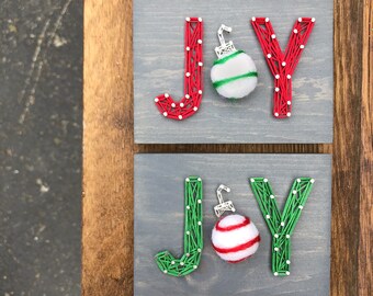 READY TO SHIP String Art Mini Joy Sign with Felt Pom Ornament | Gray Stain