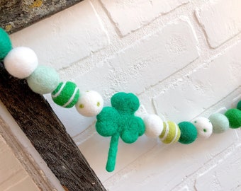 Shamrock Shake Felt Pom Bunting | St. Patricks Day Felt Ball Garland | Tiered Tray, Mantle, Letterboard, Kids Bookshelf Decor