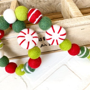 Holly Jolly Holiday 2.0 Felt Pom Bunting | Christmas Holiday Peppermint Felt Ball Garland | Tiered Tray, Mantle, Kids Room Decor