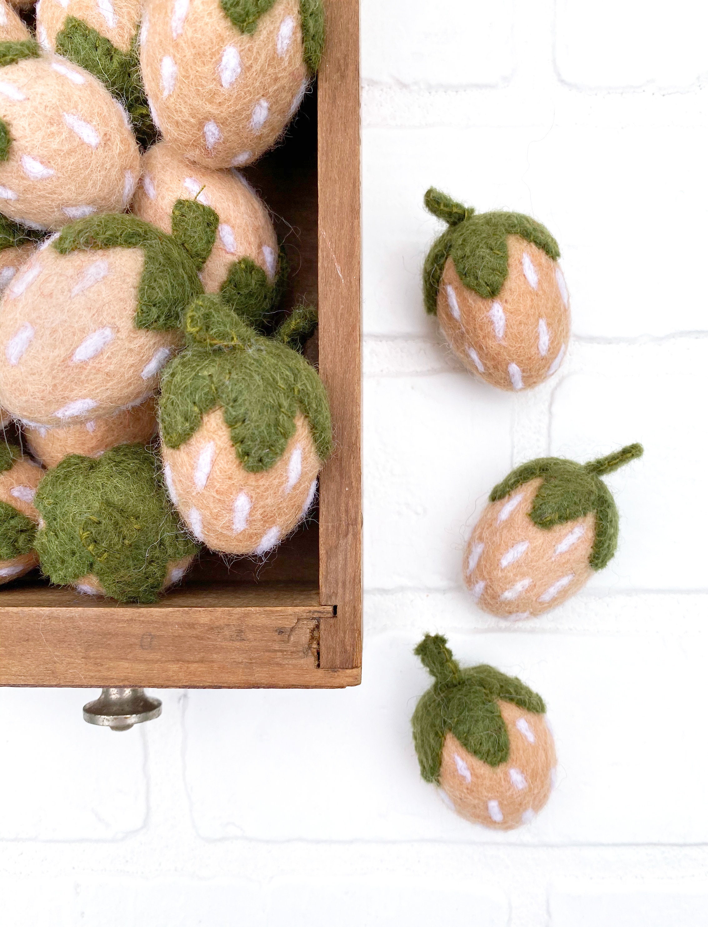 Felt Strawberry | Spring Summertime Fruit Decor Light Apricot Vase Filler, Table Scatter