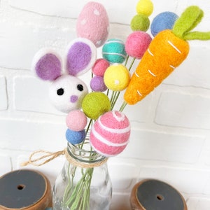 Pom Cluster Eggstra Special Easter Bunny and Egg Springtime Pom Flower Bouquet 4 Color Options Available Lavender Ear Bunny