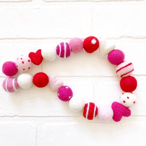 Key to My Heart Felt Pom Bunting Red and Pink Valentines Day Felt Ball and Heart Garland Tiered Tray, Mantle, Letterboard, Shelf Decor image 2