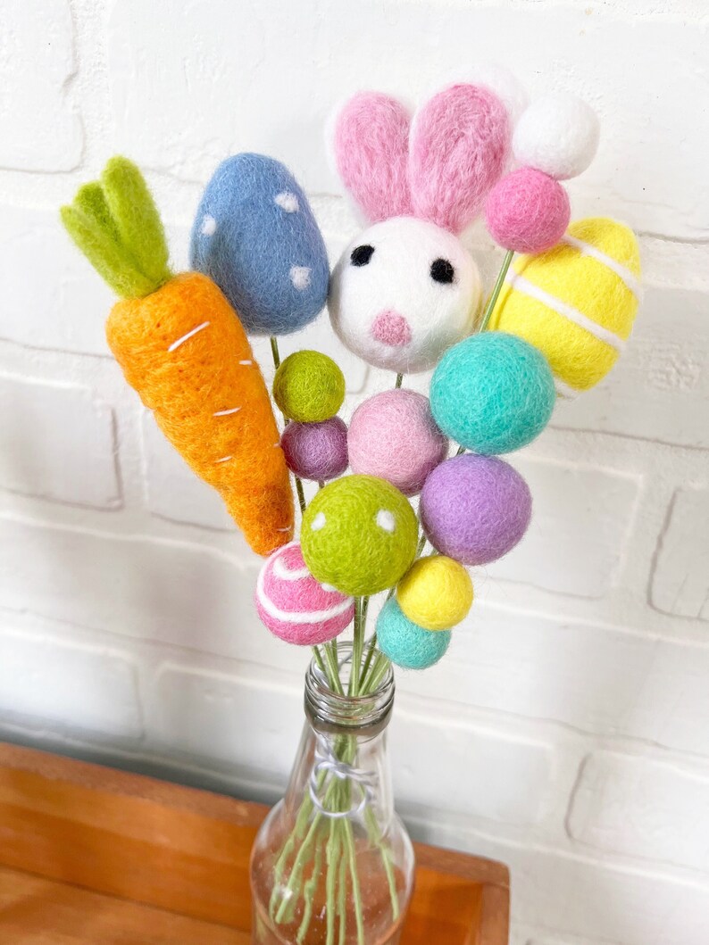 Pom Cluster Eggstra Special Easter Bunny and Egg Springtime Pom Flower Bouquet 4 Color Options Available Pink Ear Bunny