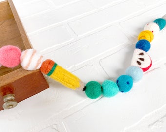 Freshly Sharpened Pencils Felt Pom Bunting | Back to School Classroom Felt Ball Garland | Tiered Tray, Mantle, Kids Bookshelf Decor