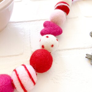 Key to My Heart Felt Pom Bunting Red and Pink Valentines Day Felt Ball and Heart Garland Tiered Tray, Mantle, Letterboard, Shelf Decor image 5