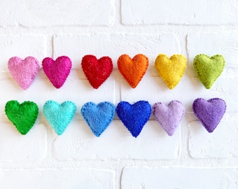 Mix + Match Stitched Felt Hearts | Colorful Valentines Day Love Decor | Vase Filler, Table Scatter, Tiered Tray Decor