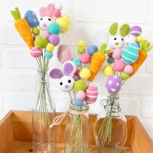 Pom Cluster Eggstra Special Easter Bunny and Egg Springtime Pom Flower Bouquet 4 Color Options Available image 5
