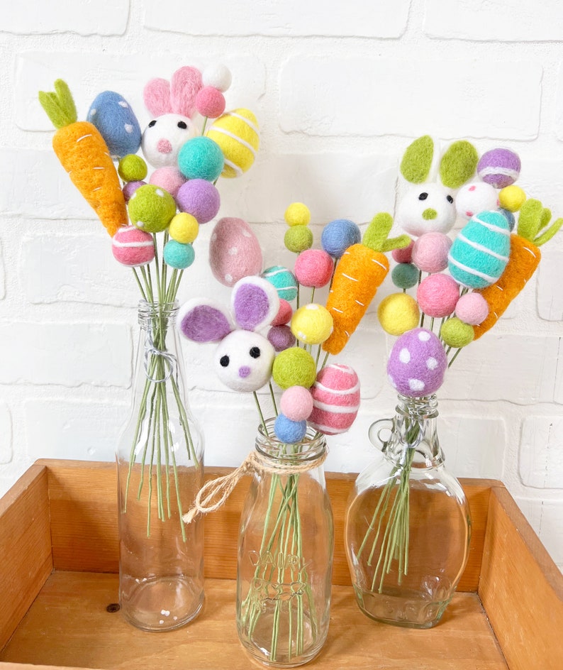 Pom Cluster Eggstra Special Easter Bunny and Egg Springtime Pom Flower Bouquet 4 Color Options Available image 5