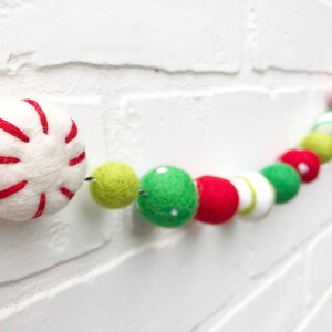 Peppermint Party Felt Pom Bunting Red, Greens and White Whimsical Christmas Felt Ball Garland image 3