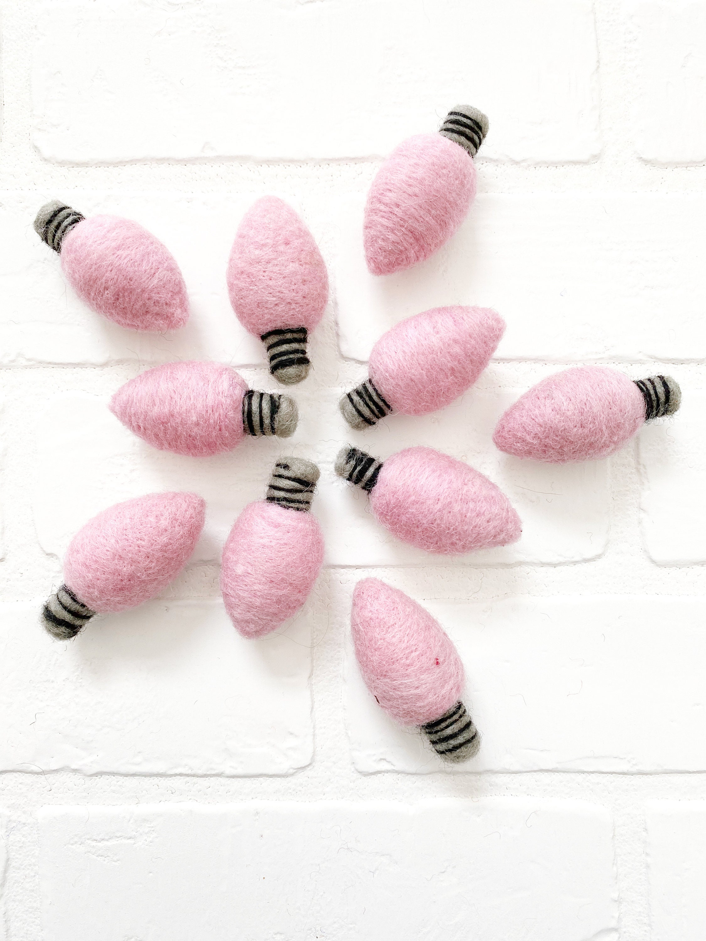 Felt Lightbulb | Christmas Holiday Decor Baby Pink Vase Filler, Table Scatter, Tiered Tray