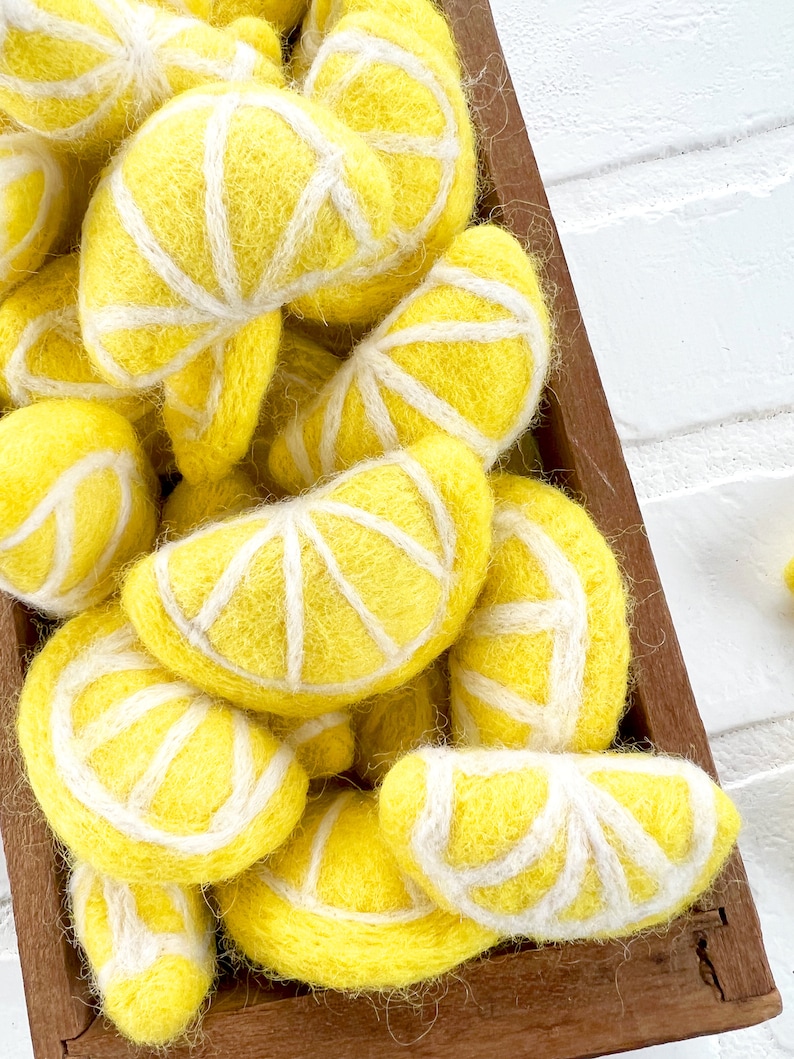 Felt Lemon Spring Summertime Fruit Yellow Vase Filler, Table Scatter, Tiered Tray Decor image 2