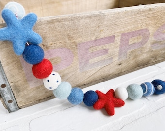 Perfectly Patriotic Felt Pom Bunting | Memorial Day Independence Day 4th of July Labor Day | Red White and Blue Garland | Tiered Tray Decor