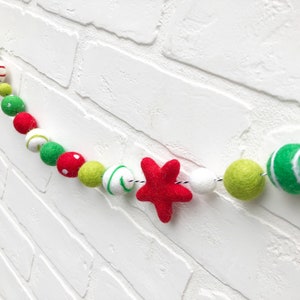 Peppermint Party Felt Pom Bunting Red, Greens and White Whimsical Christmas Felt Ball Garland image 6