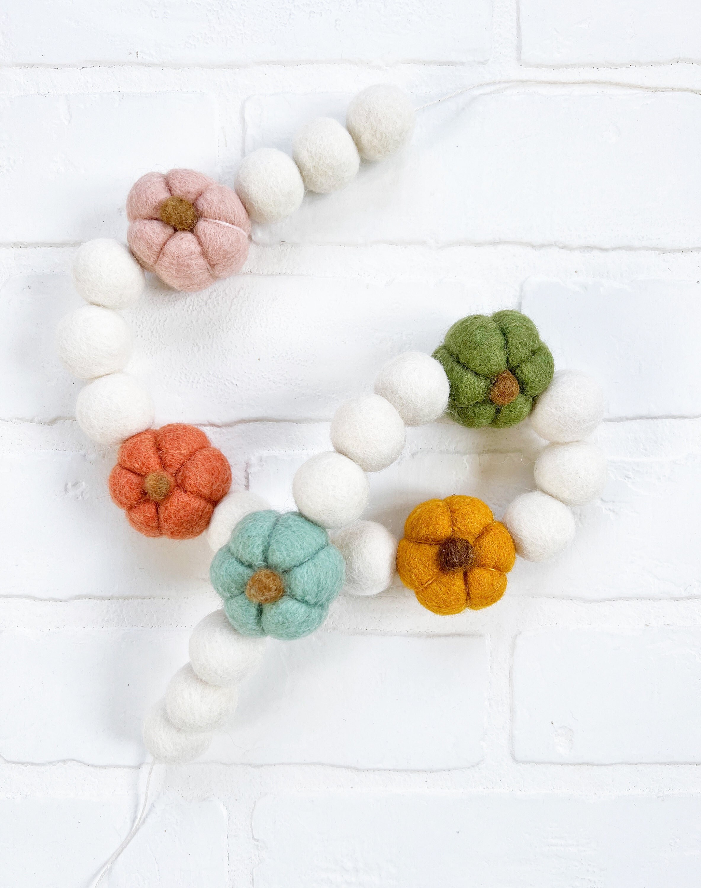Oh My Gourd Felt Pom Bunting | Autumn Harvest Fall Ball Pumpkin Garland Tiered Tray, Mantle, Letterboard, Kids Bookshelf Decor