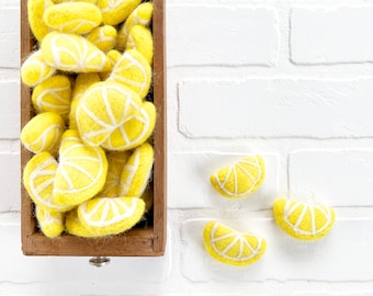 Felt Lemon | Spring Summertime Fruit | Yellow Vase Filler, Table Scatter, Tiered Tray Decor