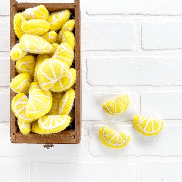 Felt Lemon | Spring Summertime Fruit | Yellow Vase Filler, Table Scatter, Tiered Tray Decor
