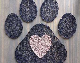 MADE TO ORDER String Art Paw Print and Heart Sign | 9.25" Size