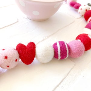 Key to My Heart Felt Pom Bunting Red and Pink Valentines Day Felt Ball and Heart Garland Tiered Tray, Mantle, Letterboard, Shelf Decor image 3