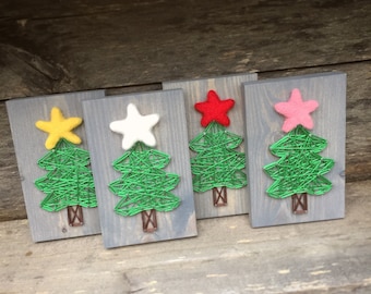 READY TO SHIP String Art Mini Christmas Tree Sign with Felt Pom Star Top