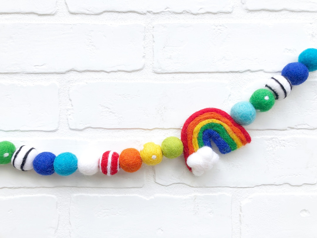Classroom Colors Felt Pom Bunting | Bright Rainbow Felt Ball Garland ...