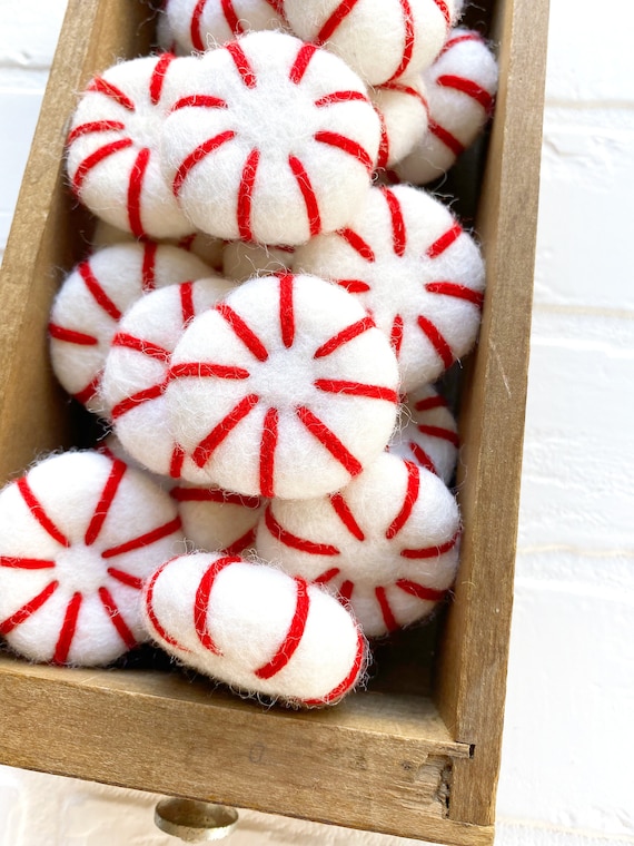Felt Peppermint | Christmas Holiday Decor | Red Vase Filler, Table Scatter, Tiered Tray Decor