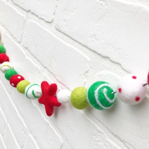 Peppermint Party Felt Pom Bunting Red, Greens and White Whimsical Christmas Felt Ball Garland image 5