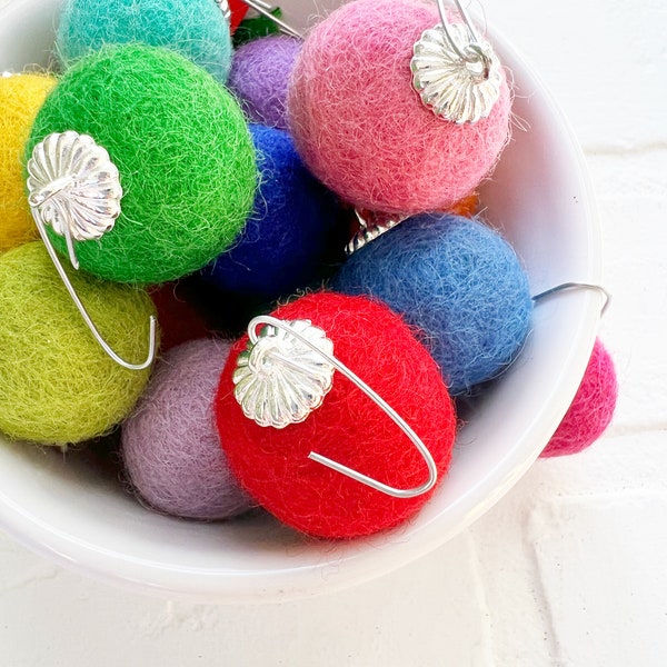 Multiple Color Options! | 12-Pack of Small Felt Pom Christmas Ornaments | Whimsical Holiday Decor | Secret Santa Gift, Gift for Teacher