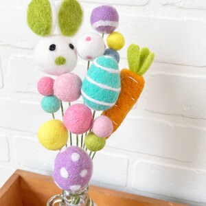 Pom Cluster Eggstra Special Easter Bunny and Egg Springtime Pom Flower Bouquet 4 Color Options Available Green Ear Bunny