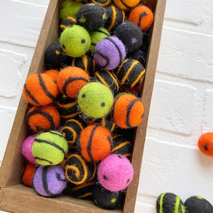 Mix and Match Halloween Polka Dot Swirl Specialty 2.5cm Felt Balls 1 Inch Diameter 100% Wool Poms DIY Garland Bunting Mantle Decor image 1