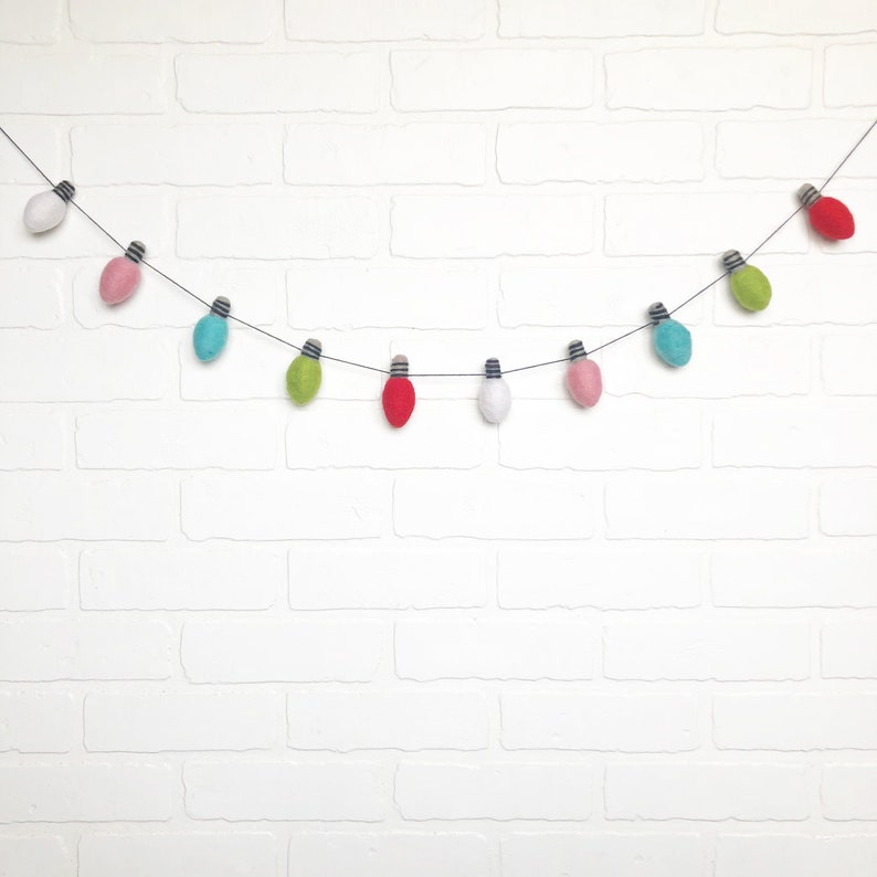 Very Vintage Felt Pom Bunting Whimsical Holiday Felt Christmas Light Garland image 3